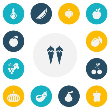 13 düzenlenebilir tatlı simgeler kümesi. Düşes, narenciye, kabak ve daha fazlası gibi simgeler içerir. Web, mobil, UI ve Infographic tasarımı için kullanılabilir.