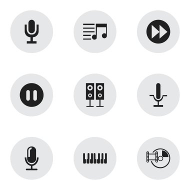 9 düzenlenebilir Multimedya simgeler kümesi. Simgeleri gibi medya röportaj, bellek, Octave ve daha fazlasını içerir. Web, mobil, UI ve Infographic tasarımı için kullanılabilir.
