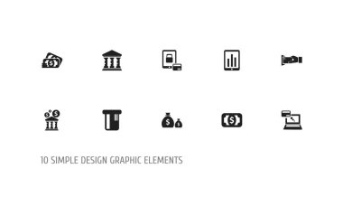 10 düzenlenebilir Finans simgeler kümesi. Akademi, ödeme, Kütüphane ve daha fazlası gibi simgeler içerir. Web, mobil, UI ve Infographic tasarımı için kullanılabilir.