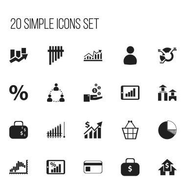 20 düzenlenebilir mantıksal simgeler kümesi. Kullanıcı, azalma, izleme gibi sembolleri ve daha fazlasını içerir. Web, mobil, UI ve Infographic tasarımı için kullanılabilir.