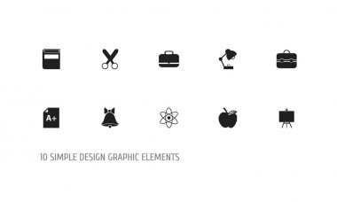 10 düzenlenebilir okul simgeler kümesi. Portföy, Apple, kesme ve daha fazlası gibi simgeler içerir. Web, mobil, UI ve Infographic tasarımı için kullanılabilir.