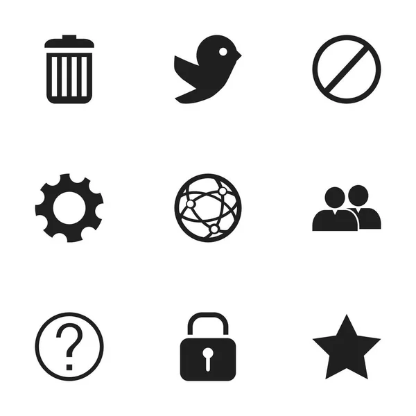 Set van 9 bewerkbare Web iconen. Bevat symbolen zoals veiligheid, Prullenbak, groep en meer. Kan worden gebruikt voor Web, Mobile, Ui en Infographic Design. — Stockvector