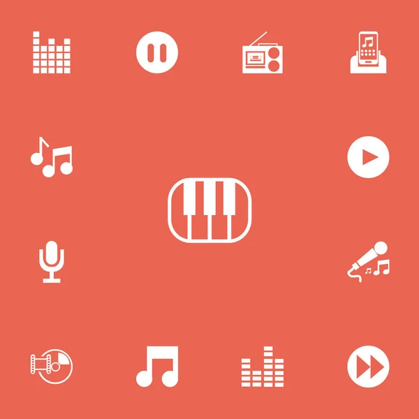 Set von 13 editierbaren Song-Icons. beinhaltet Symbole wie Play-Taste, Balkenwelle, Mediengerät und mehr. kann für Web-, Mobil-, UI- und Infografik-Design verwendet werden. — Stockvektor