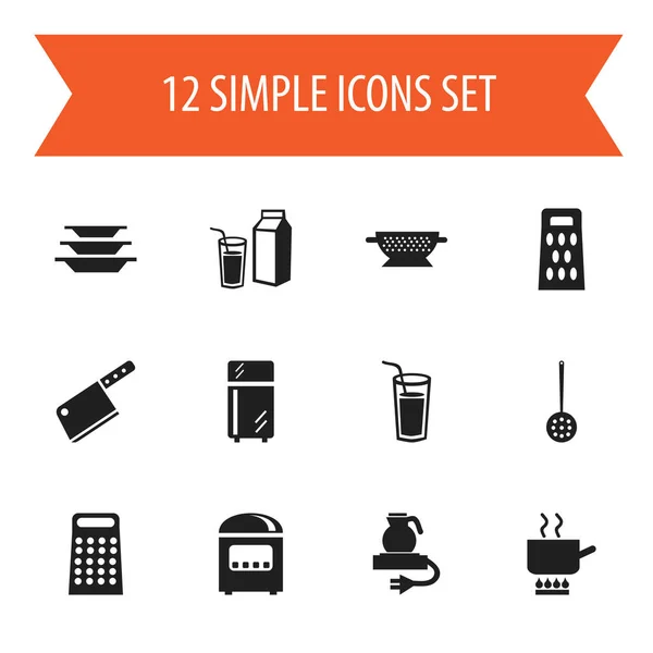 Uppsättning av 12 redigerbara Cook ikoner. Innehåller symboler som rätter, rivjärn, laktos och mer. Kan användas för webb-, mobil-, Ui- och Infographic Design. — Stock vektor
