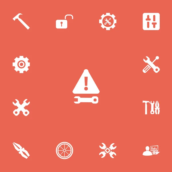 Conjunto de 13 iconos de herramientas editables. Incluye símbolos tales como ecualizador, golpe de manija, advertencia. Puede ser utilizado para el diseño de la tela, móvil, interfaz de usuario e infografía . — Vector de stock