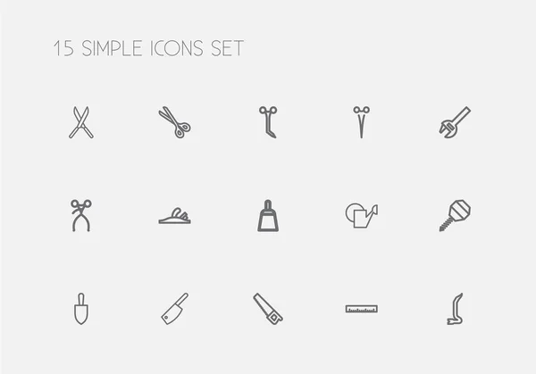 Conjunto de 15 herramientas editables Esquema de iconos. Incluye símbolos como Saw, Jimmy, Measure And More. Puede ser utilizado para el diseño de la tela, móvil, interfaz de usuario e infografía . — Archivo Imágenes Vectoriales