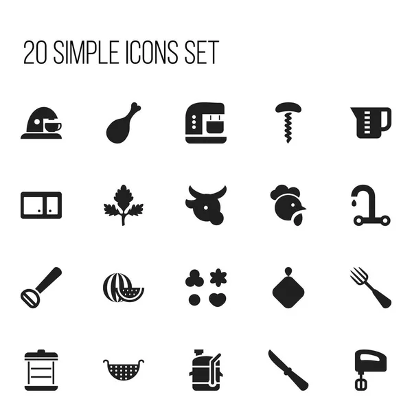 Set de 20 iconos de cocina editables. Incluye símbolos como cuchilla de cocina, Husker, cubiertos y más. Puede ser utilizado para el diseño de la tela, móvil, interfaz de usuario e infografía . — Vector de stock