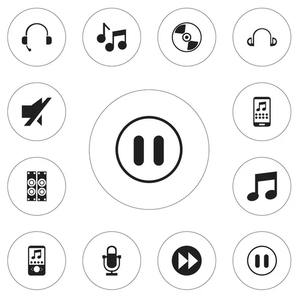 Set Of 12 Editable Song Icons. Includes Symbols Such As Music, Music Phone, Audio Note And More. Can Be Used For Web, Mobile, UI And Infographic Design. — Stock Vector