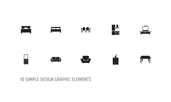 Conjunto de 10 ícones interiores editáveis. Inclui símbolos como mesa de madeira, mesa de restaurante, TV e muito mais. Pode ser usado para Web, Mobile, UI e design infográfico . —  Vetores de Stock