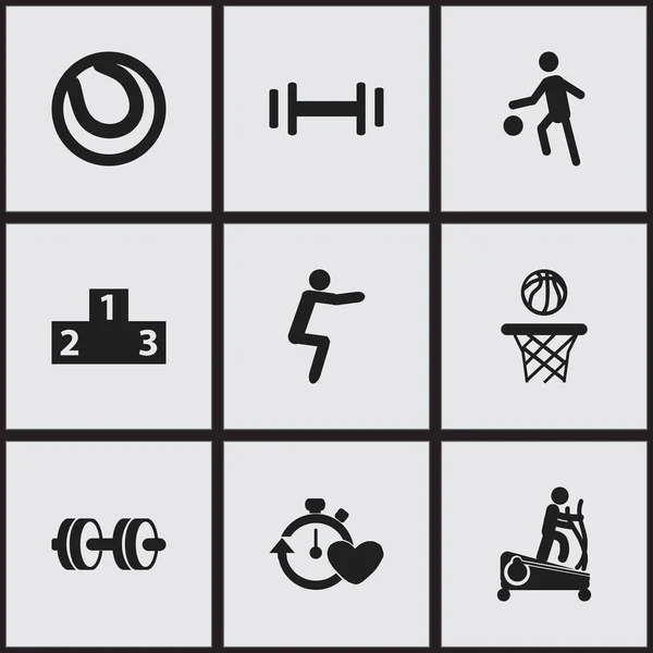 Set von 9 editierbaren Lifestyle-Symbolen. beinhaltet Symbole wie Sportler, Gesundheitszeit, Basketball und mehr. kann für Web-, Mobil-, UI- und Infografik-Design verwendet werden. — Stockvektor