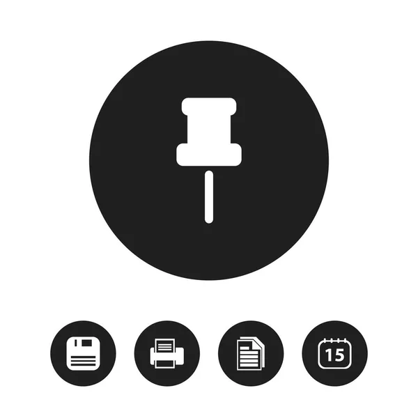 Set di 5 icone del Bureau modificabili. Include simboli come fogli, manopola, blocco di date e altro ancora. Può essere utilizzato per la progettazione web, mobile, UI e infografica . — Vettoriale Stock