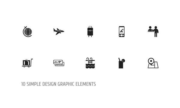 Conjunto de 10 ícones de férias editáveis. Inclui símbolos como bagagem, saco, viagem ao globo e muito mais. Pode ser usado para Web, Mobile, UI e design infográfico . —  Vetores de Stock