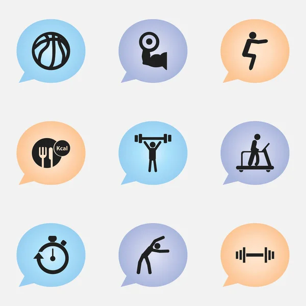 Készlet 9 szerkeszthető életmód ikonok. Magában foglalja a szimbólumok, mint nehéz képzést-, kosár játék, edzés, és több. Lehet használni a Web, mobil, Ui és Infographic Design. — Stock Vector