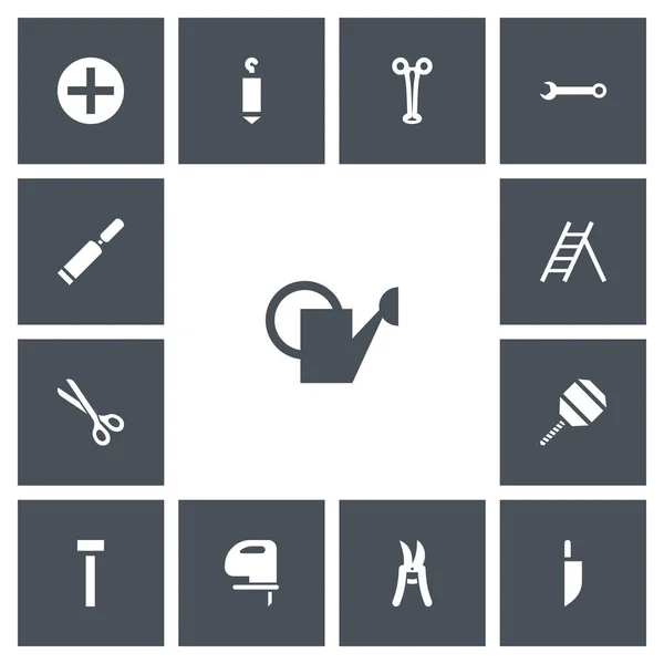 Набор из 13 настольных иконок. Includes Symbols such as Pruning Shears, Spanner, Putty Knife and More. Can be used for Web, Mobile, UI and Infographic Design . — стоковый вектор