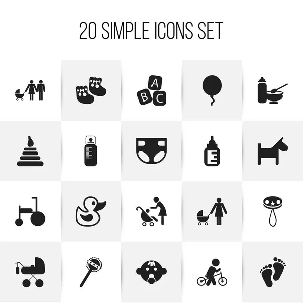 20 可编辑宝贝图标集。包括如奶嘴吸吮，拨浪鼓，自行车和更多的符号。可用于 Web、 移动、 Ui 和数据图表设计. — 图库矢量图片