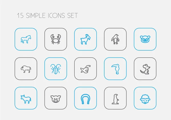 Sada 15 upravitelné zvířecí osnovy ikon. Obsahuje symboly jako potápěč, hmyz, koza a další. Lze použít pro webové, mobilní, Ui a infografika Design. — Stockový vektor