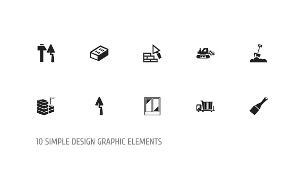 Conjunto de 10 iconos de estructura editables. Incluye símbolos como ladrillo, mula, pala y más. Puede ser utilizado para el diseño de la tela, móvil, interfaz de usuario e infografía . — Vector de stock