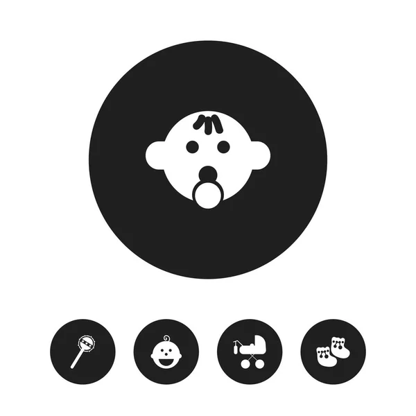 Ensemble de 5 icônes infantiles modifiables. Comprend des symboles tels que Maraca, Chaussures pour bébés, Succion et plus encore. Peut être utilisé pour le Web, mobile, interface utilisateur et infographie . — Image vectorielle