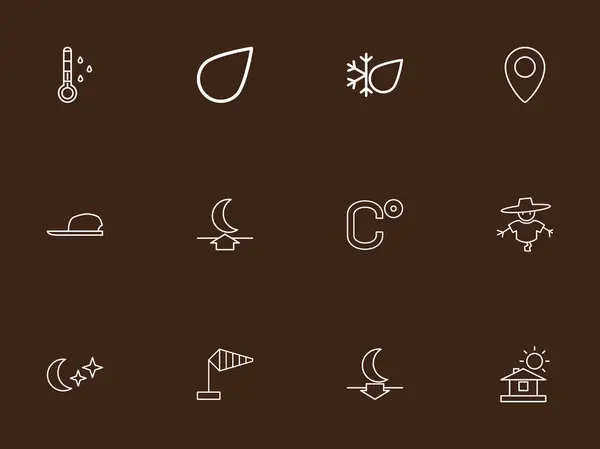 Conjunto de 12 iconos de contorno meteorológico editables. Incluye símbolos como Bugbear, lluvia, sombrero y más. Puede ser utilizado para el diseño de la tela, móvil, interfaz de usuario e infografía . — Vector de stock