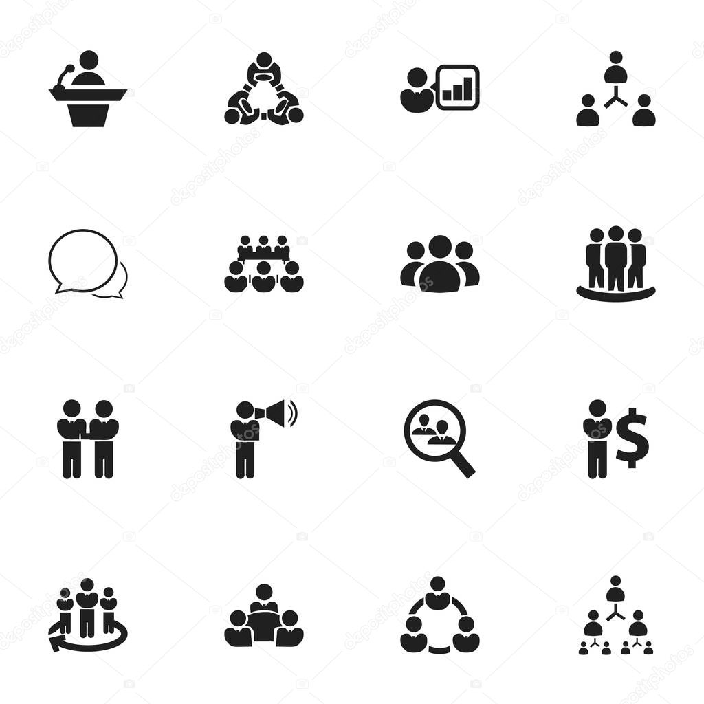 Set Of 16 Editable Community Icons. Includes Symbols Such As Command, Debate, Commander. Can Be Used For Web, Mobile, UI And Infographic Design.
