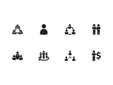 8 düzenlenebilir takım simgeler kümesi. Finans Müdürü, ortaklık, işbirliği ve daha fazlası gibi simgeler içerir. Web, mobil, UI ve Infographic tasarımı için kullanılabilir.