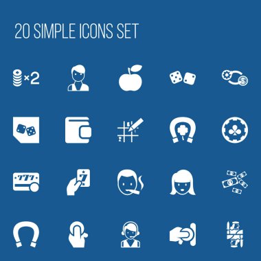 20 düzenlenebilir Casino simgeler kümesi. Dolar, tüccar, kumar küp ve daha fazlası gibi simgeler içerir. Web, mobil, UI ve Infographic tasarımı için kullanılabilir.