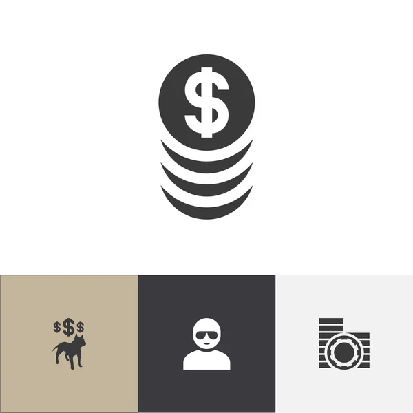 Sor 4 szerkeszthető játék ikonok. Halmozott pénz, készpénz, kutya harci tét, és szimbólumokat tartalmaz. Lehet használni a Web, mobil, Ui és Infographic Design. — Stock Vector