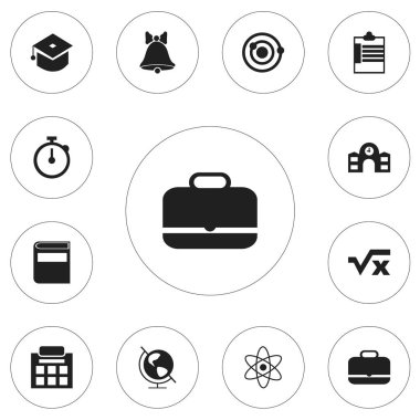 12 düzenlenebilir okul simgeler kümesi. Gözetim listesine, Orbit, okul ve daha fazlası gibi simgeler içerir. Web, mobil, UI ve Infographic tasarımı için kullanılabilir.