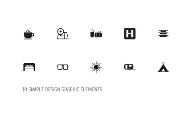 10 düzenlenebilir tatil simgeler kümesi. Sembolleri kamp gibi yemekler, karavan ve daha fazlasını içerir. Web, mobil, UI ve Infographic tasarımı için kullanılabilir.