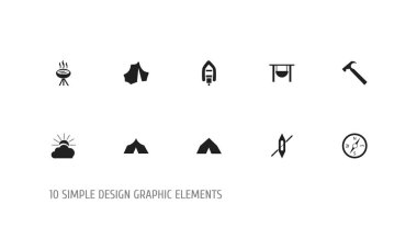 10 düzenlenebilir seyahat simgeler kümesi. Barbekü, şenlik ateşi, tutamacı isabet tava gibi simgeler içerir. Web, mobil, UI ve Infographic tasarımı için kullanılabilir.