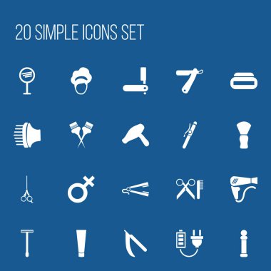 20 düzenlenebilir Kuaför simgeler kümesi. Kozmetik, tıraş, hava akışı ve daha fazlası gibi simgeler içerir. Web, mobil, UI ve Infographic tasarımı için kullanılabilir.