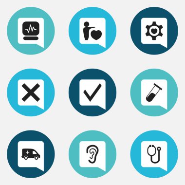9 düzenlenebilir bakım simgeler kümesi. İnsan aşk, nabız ve tüp gibi simgeler içerir. Web, mobil, UI ve Infographic tasarımı için kullanılabilir.