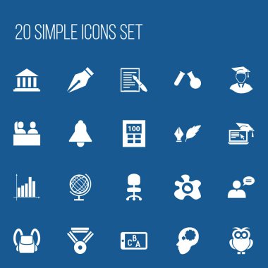 20 düzenlenebilir bilim simgeler kümesi. Phial, öğrenci, çantanı ve daha fazlası gibi simgeler içerir. Web, mobil, UI ve Infographic tasarımı için kullanılabilir.