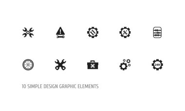 10 düzenlenebilir onarım simgeler kümesi. Ayarları, teknik destek, tornavida anahtarı ve daha fazlası gibi simgeler içerir. Web, mobil, UI ve Infographic tasarımı için kullanılabilir.