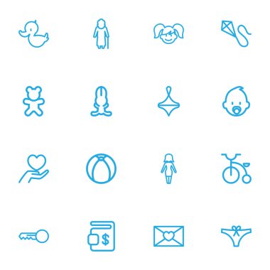 16 tane ayarla düzenlenebilir millet simgeleri anahat. Bakım, banyo oyuncakları, dolar ve daha fazlası gibi simgeler içerir. Web, mobil, UI ve Infographic tasarımı için kullanılabilir.