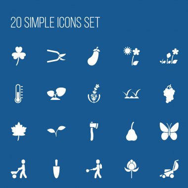 20 düzenlenebilir tarım simgeler kümesi. Toprak bitki, Düşes, sıcaklık ve daha fazlası gibi simgeler içerir. Web, mobil, UI ve Infographic tasarımı için kullanılabilir.