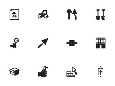 12 düzenlenebilir bina simgeler kümesi. Sıva, inşaat araçları, taş ve daha fazlası gibi simgeler içerir. Web, mobil, UI ve Infographic tasarımı için kullanılabilir.