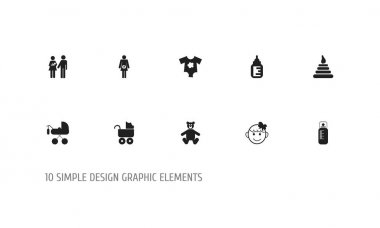 10 düzenlenebilir bebek simgeler kümesi. Teddy, biberon, Preambulator ve daha fazlası gibi simgeler içerir. Web, mobil, UI ve Infographic tasarımı için kullanılabilir.