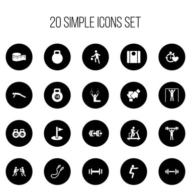 20 düzenlenebilir spor simgeler kümesi. Weightiness, ağırlık, dayağı ve daha fazlası gibi simgeler içerir. Web, mobil, UI ve Infographic tasarımı için kullanılabilir.