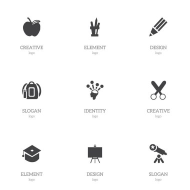 9 düzenlenebilir eğitim simgeler kümesi. Apple, ressamlar Stand, beyin gibi simgeler içerir. Web, mobil, UI ve Infographic tasarımı için kullanılabilir.