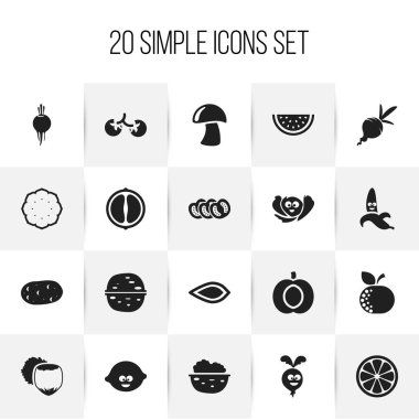 20 düzenlenebilir mutfak eşyaları simgeler kümesi. Nektarin, pancar, kiraz ve daha fazlası gibi simgeler içerir. Web, mobil, UI ve Infographic tasarımı için kullanılabilir.