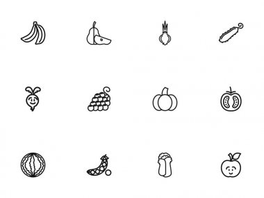12 düzenlenebilir gıda anahat simgeleri ayarlayın. Şalgam, salatalık, muz ve daha fazlası gibi simgeler içerir. Web, mobil, UI ve Infographic tasarımı için kullanılabilir.