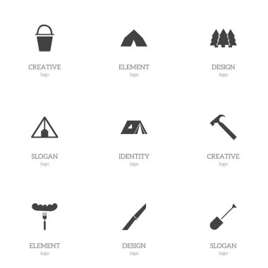9 düzenlenebilir kamp simgeler kümesi. Kova, Spade, çadır ve daha fazlası gibi simgeler içerir. Web, mobil, UI ve Infographic tasarımı için kullanılabilir.
