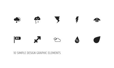 10 düzenlenebilir hava simgeler kümesi. Faiz, damla, Flash ve diğerleri gibi simgeler içerir. Web, mobil, UI ve Infographic tasarımı için kullanılabilir.