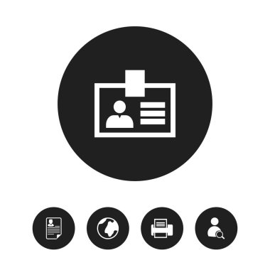 5 düzenlenebilir Bürosu simgeler kümesi. Arama, belge ve kimlik doğrulama gibi simgeler içerir. Web, mobil, UI ve Infographic tasarımı için kullanılabilir.