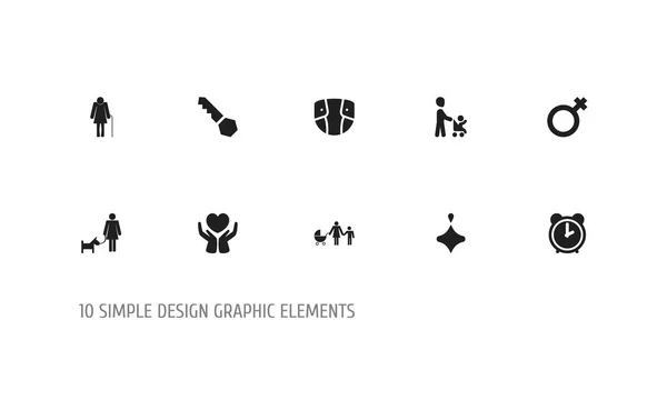 Ensemble de 10 icônes familiales modifiables. Comprend des symboles tels que Perambulator, Save Love, Old Woman et plus encore. Peut être utilisé pour le Web, mobile, interface utilisateur et infographie . — Image vectorielle
