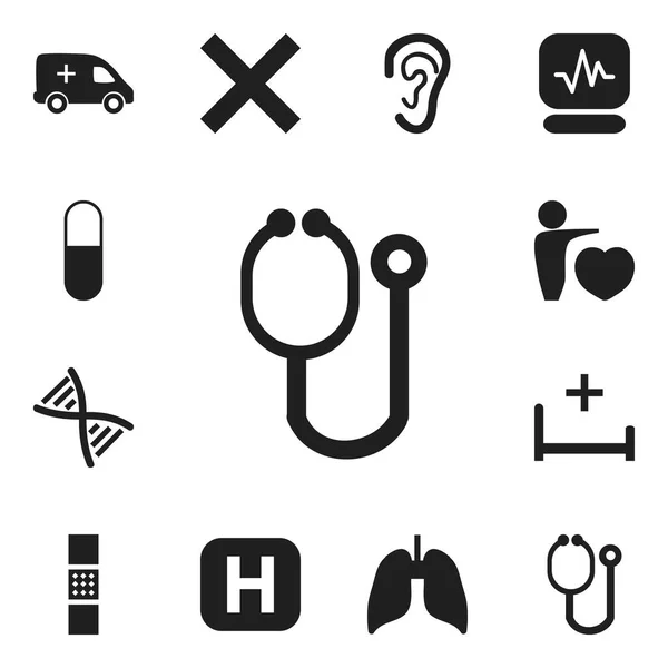 Set Of 12 Editable Hospital Icons. Includes Symbols Such As Emergency, No Check, Clinic And More. Can Be Used For Web, Mobile, UI And Infographic Design. — Stock Vector