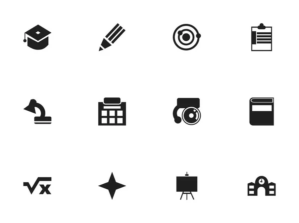 Satz von 12 editierbaren Wissensymbolen. beinhaltet Symbole wie Literatur, Lampe, Zeremonie und mehr. kann für Web-, Mobil-, UI- und Infografik-Design verwendet werden. — Stockvektor