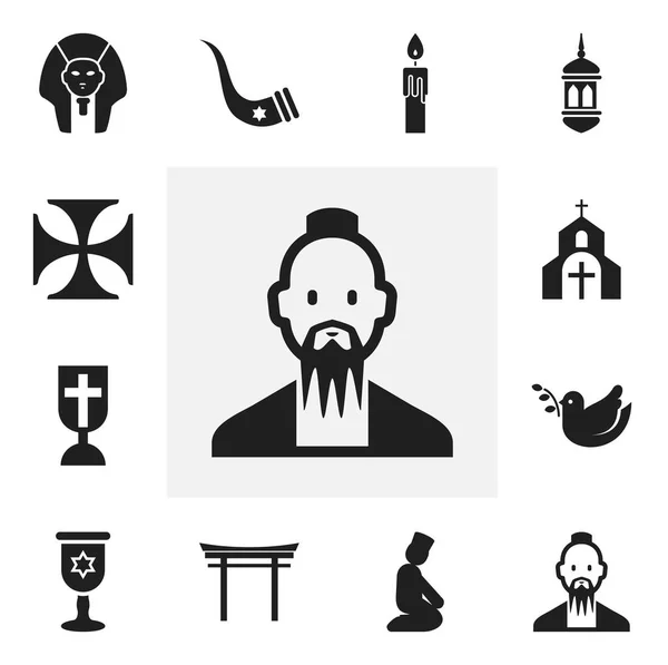 Set van 12 bewerkbare geloof iconen. Bevat symbolen zoals een kerk, predikant, Minaret en meer. Kan worden gebruikt voor Web, Mobile, Ui en Infographic Design. — Stockvector