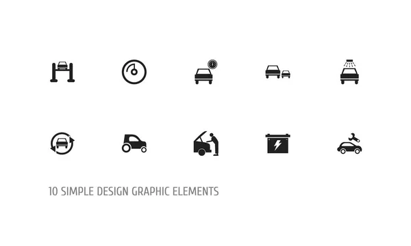 Uppsättning av 10 redigerbara Transport ikoner. Innehåller symboler såsom Service, mekaniker, transportera ren och mer. Kan användas för webb-, mobil-, Ui- och Infographic Design. — Stock vektor